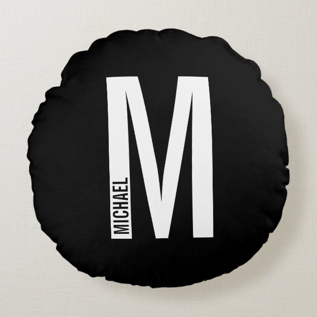 Modernes Personalisiertes Fettmonogramm und Name Rundes Kissen (Vorderseite)