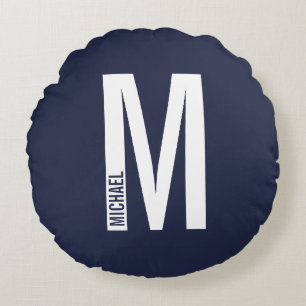 Modernes Personalisiertes Fettmonogramm und Name Rundes Kissen
