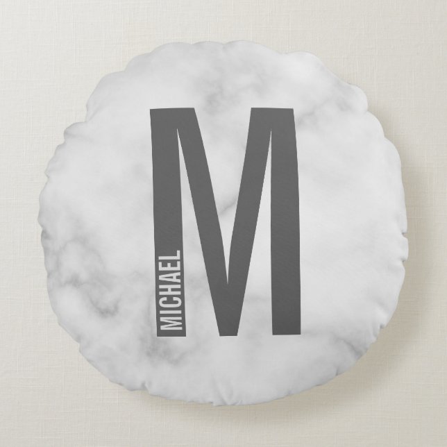 Modernes Personalisiertes Fettmonogramm und Name Rundes Kissen (Vorderseite)