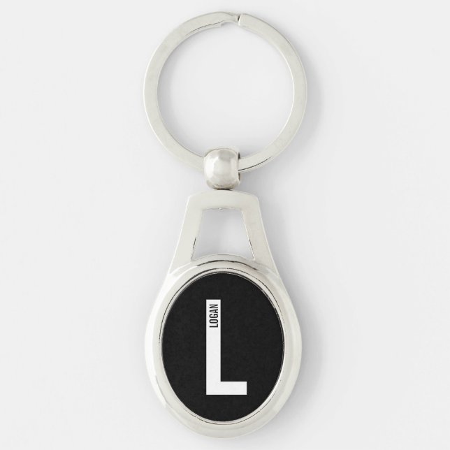 Modernes Personalisiertes Fettmonogramm und Name Schlüsselanhänger (Vorderseite)