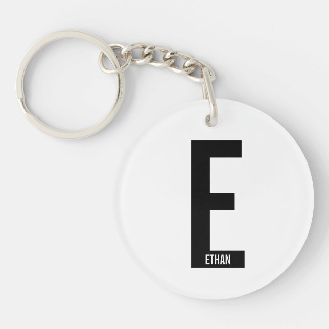 Modernes Personalisiertes Fettmonogramm und Name Schlüsselanhänger (Vorderseite)