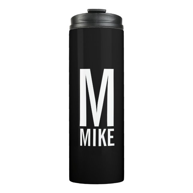 Modernes Personalisiertes Fettmonogramm und Name Thermosbecher (Vorderseite)