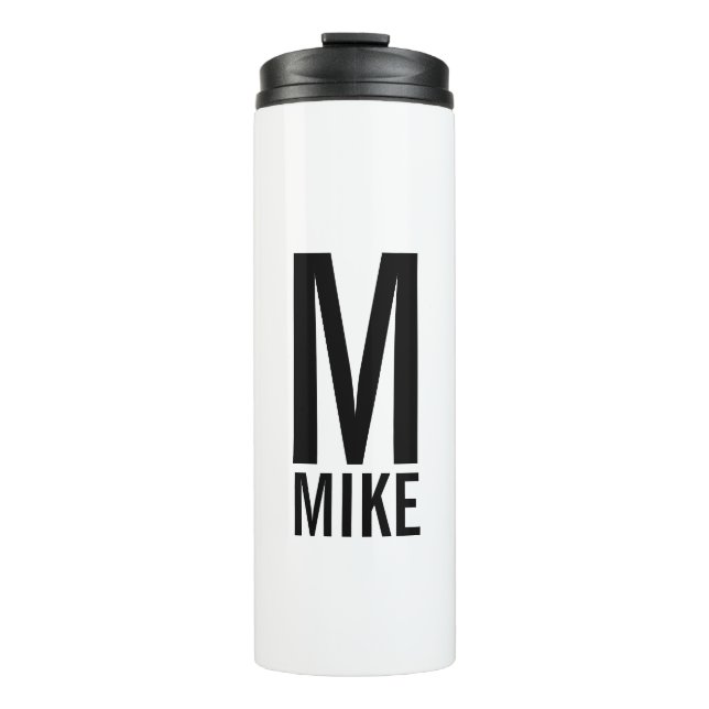 Modernes Personalisiertes Fettmonogramm und Name Thermosbecher (Vorderseite)