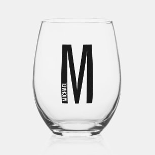 Modernes Personalisiertes Fettmonogramm und Name Weinglas Ohne Stiel