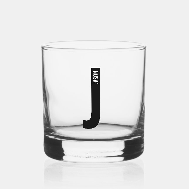 Modernes Personalisiertes Fettmonogramm und Name Whiskyglas (Vorderseite)