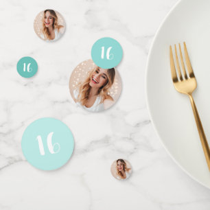 Modernes Personalisiertes Foto 16. Geburtstag Aqua Konfetti