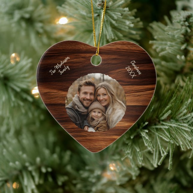 Modernes Personalisiertes Foto Holzkornherz Keramik Ornament (Baum)