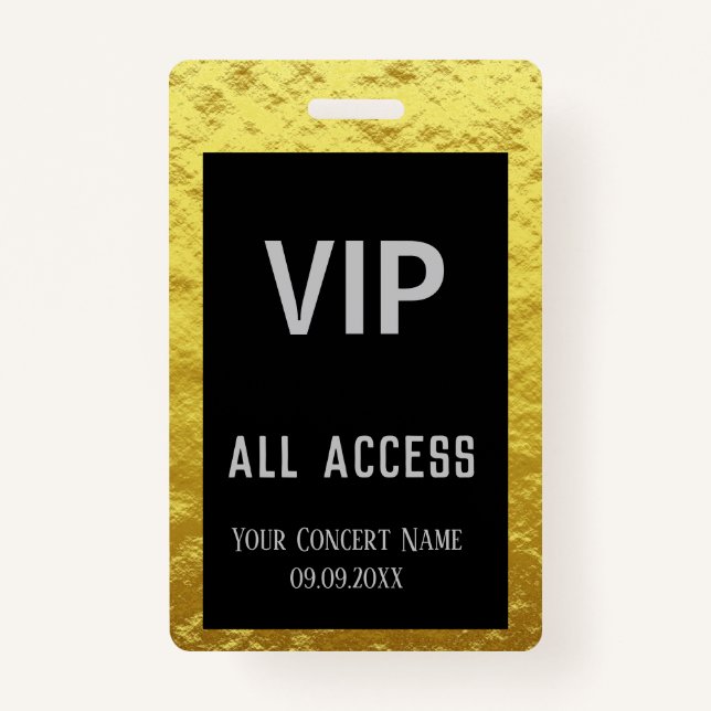 Modernes Personalisiertes Gold Black VIP Access Ab Ausweis (Vorderseite)