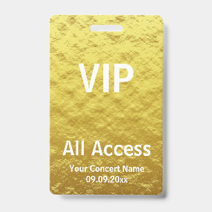 Modernes Personalisiertes Gold VIP All Access Konz Ausweis