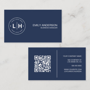 Modernes personalisiertes Logo QR Navy Blau Visitenkarte