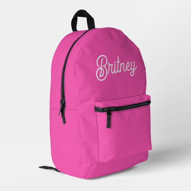 Modernes, Personalisiertes Monogramm mit Hot Pink  Bedruckter Rucksack (Rückseitige Ecke links)