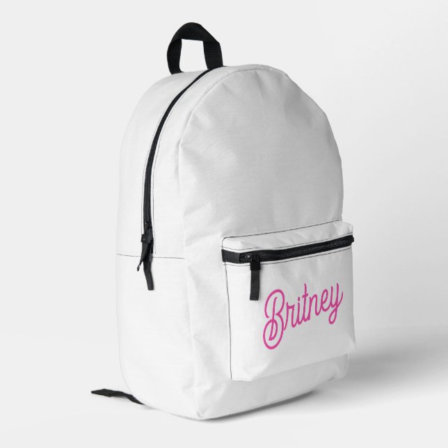 Modernes, Personalisiertes Monogramm mit Hot Pink  Bedruckter Rucksack (Rückseitige Ecke links)