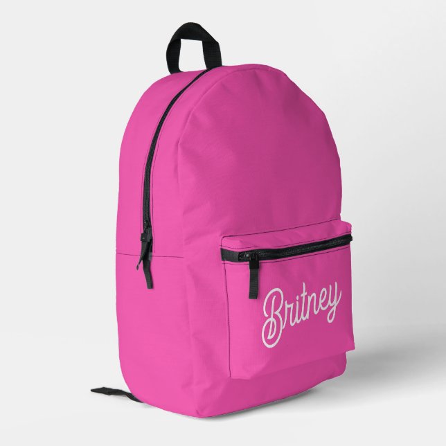 Modernes, Personalisiertes Monogramm mit Hot Pink  Bedruckter Rucksack (Rückseitige Ecke links)