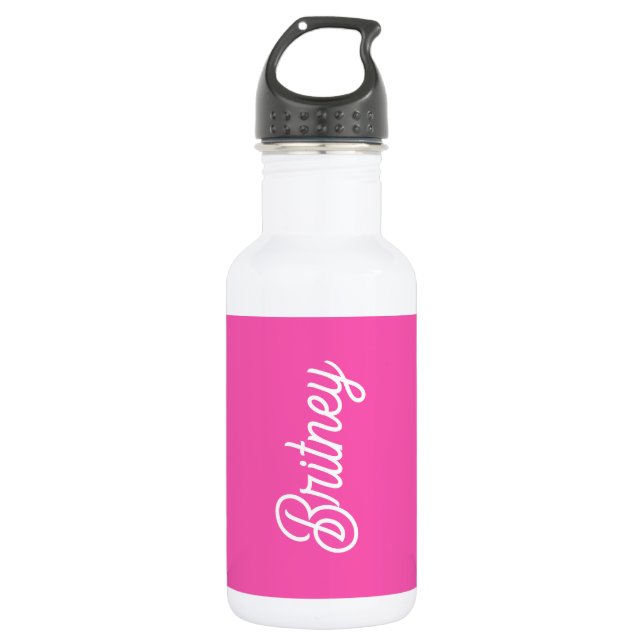 Modernes, Personalisiertes Monogramm mit Hot Pink  Edelstahlflasche (Vorderseite)