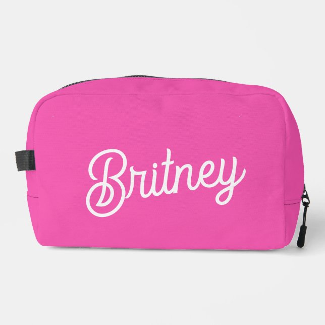 Modernes, Personalisiertes Monogramm mit Hot Pink  Waschbeutel (Vorderseite)