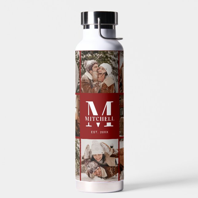Modernes Personalisiertes Monogramm und Fotolage Trinkflasche (Links)