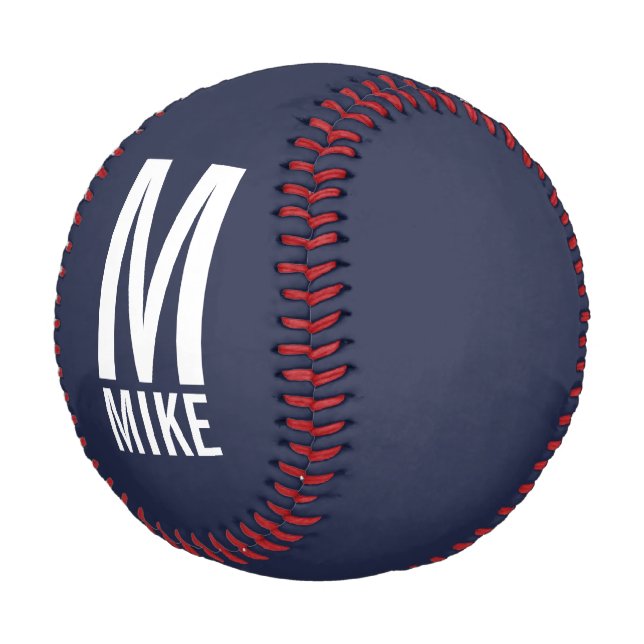 Modernes Personalisiertes Monogramm und Name Baseball (Schrägansicht)