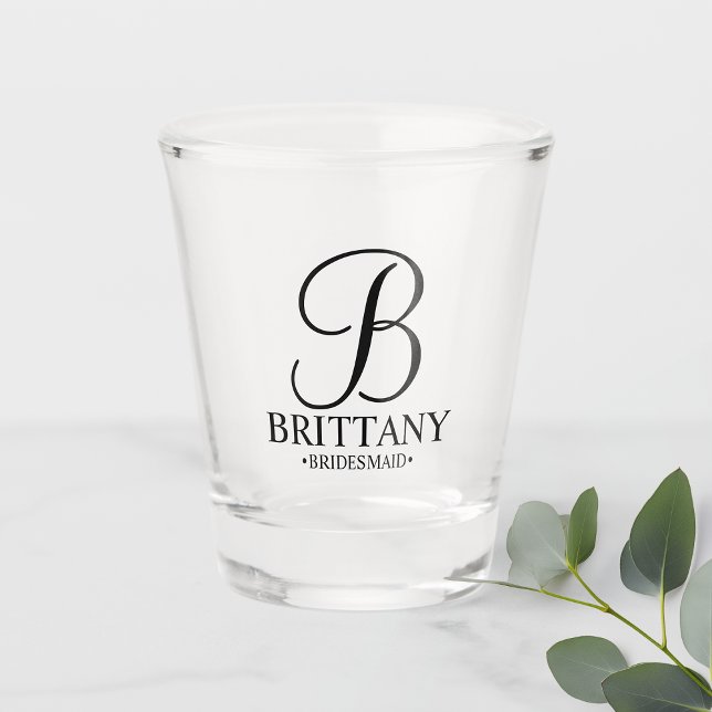 Modernes Personalisiertes Monogramm und Name Bride Schnapsglas (Von Creator hochgeladen)