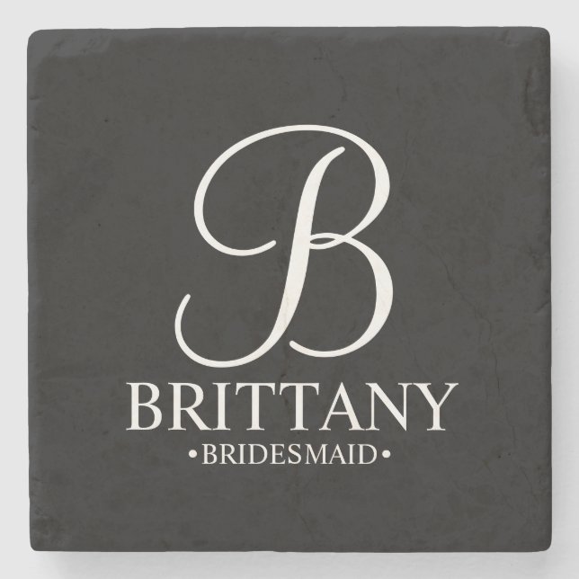Modernes Personalisiertes Monogramm und Name Bride Steinuntersetzer (Vorderseite)