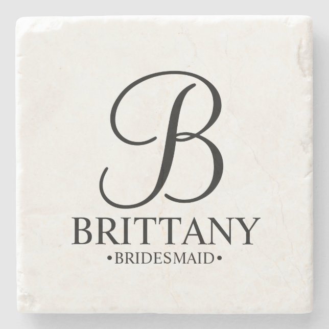 Modernes Personalisiertes Monogramm und Name Bride Steinuntersetzer (Vorderseite)