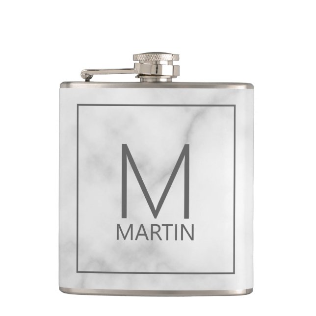 Modernes Personalisiertes Monogramm und Name Flask Flachmann (Vorderseite)