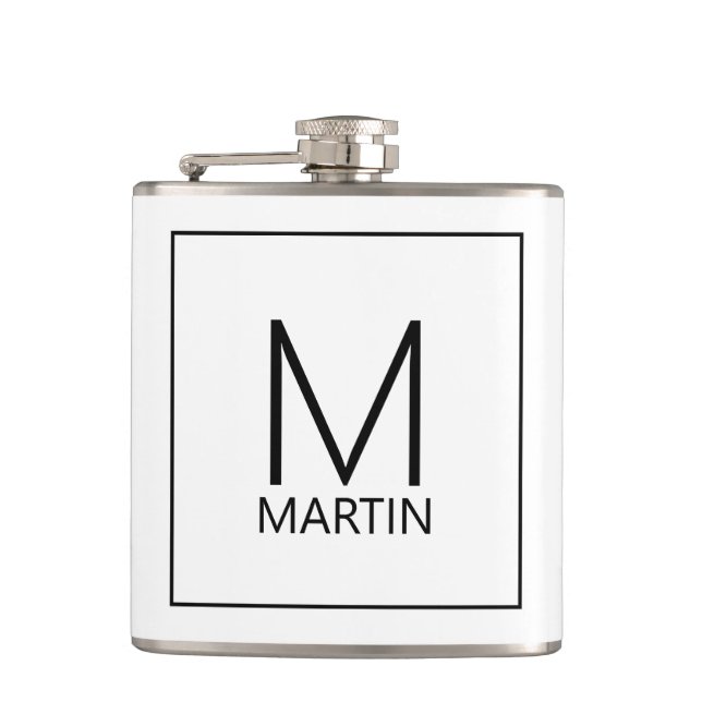 Modernes Personalisiertes Monogramm und Name Flask Flachmann (Vorderseite)