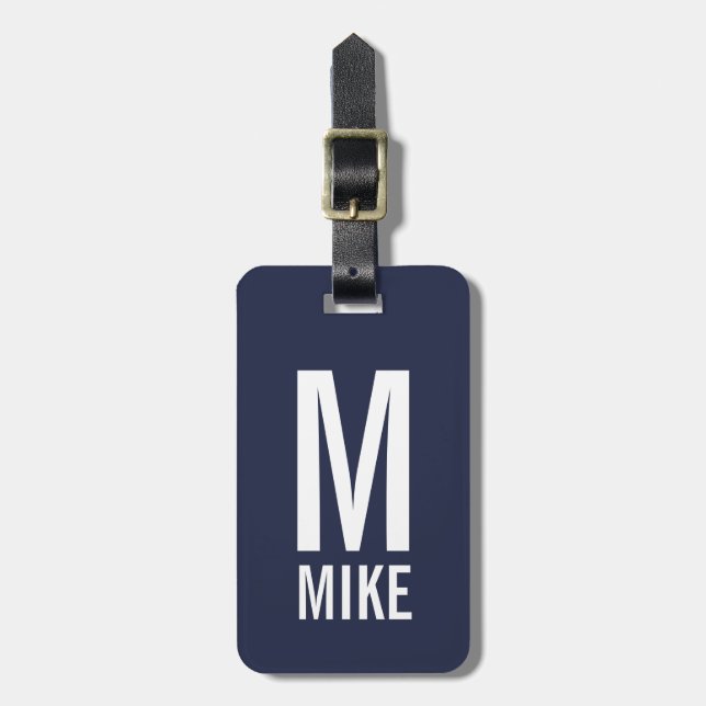 Modernes Personalisiertes Monogramm und Name Gepäckanhänger (Vorderseite vertikal)
