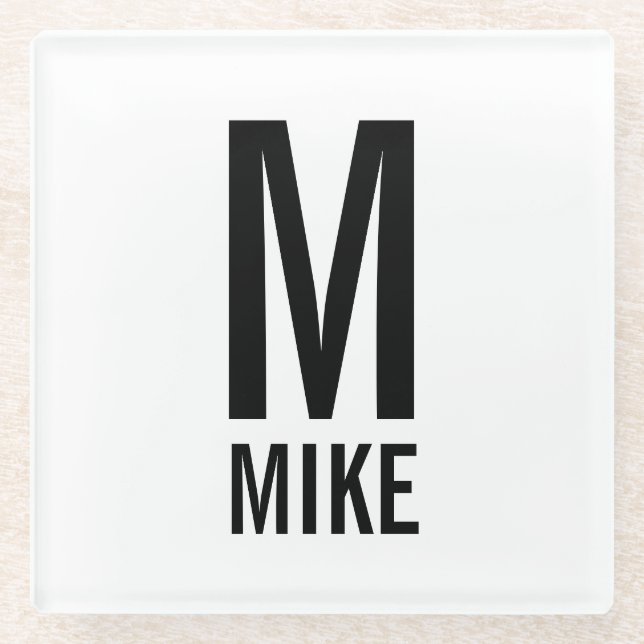Modernes Personalisiertes Monogramm und Name Glasuntersetzer (Vorderseite)