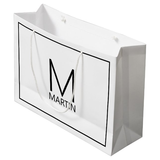 Modernes Personalisiertes Monogramm und Name Große Geschenktüte (Vorderseite Schrägansicht)
