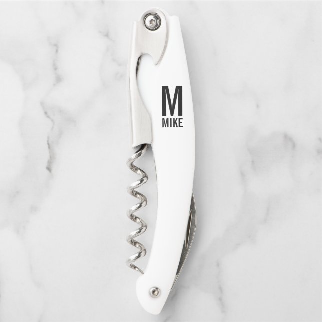 Modernes Personalisiertes Monogramm und Name Kellnermesser (Vorderseite)