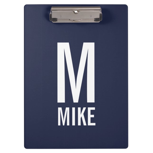Modernes Personalisiertes Monogramm und Name Klemmbrett (Vorderseite)