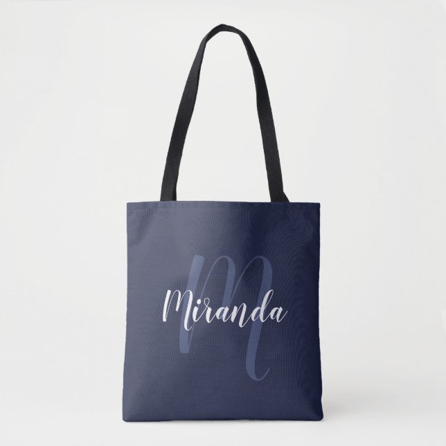 Modernes Personalisiertes Monogramm und Name Navy  (Vorderseite)