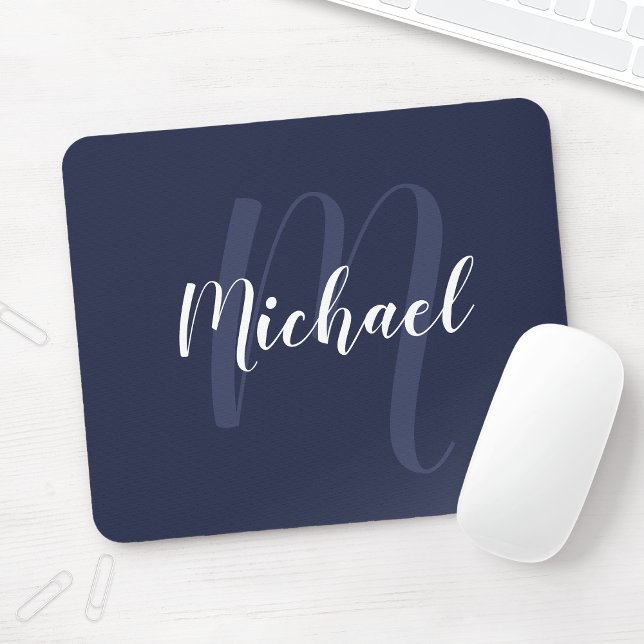 Modernes Personalisiertes Monogramm und Name Navy  Mousepad (Von Creator hochgeladen)