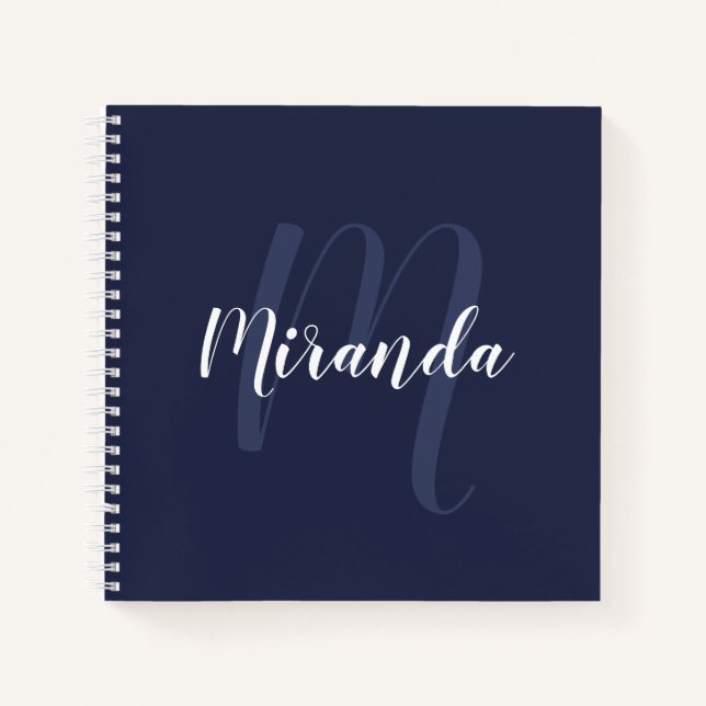 Modernes Personalisiertes Monogramm und Name Navy  Notizbuch (Vorderseite)
