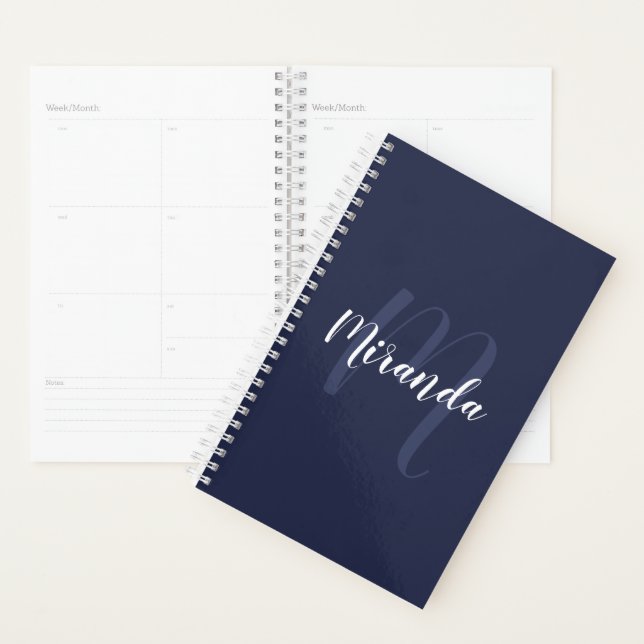 Modernes Personalisiertes Monogramm und Name Navy  Planer (Anzeige)