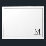 Modernes Personalisiertes Monogramm und Name Notep Notizblock<br><div class="desc">Modernes,  minimalistisches Design mit personalisiertem Monogramm und Namen im modernen Schwarz-Sans-Serif-Schriftart-Stil auf weißem Hintergrund.</div>