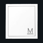 Modernes Personalisiertes Monogramm und Name Notep Notizblock<br><div class="desc">Modernes,  minimalistisches Design mit personalisiertem Monogramm und Namen im modernen Schwarz-Sans-Serif-Schriftart-Stil auf weißem Hintergrund.</div>