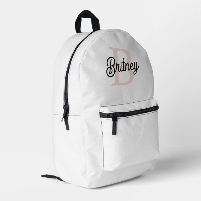 Modernes Personalisiertes Monogramm und Name Paste Bedruckter Rucksack (Rückseitige Ecke links)