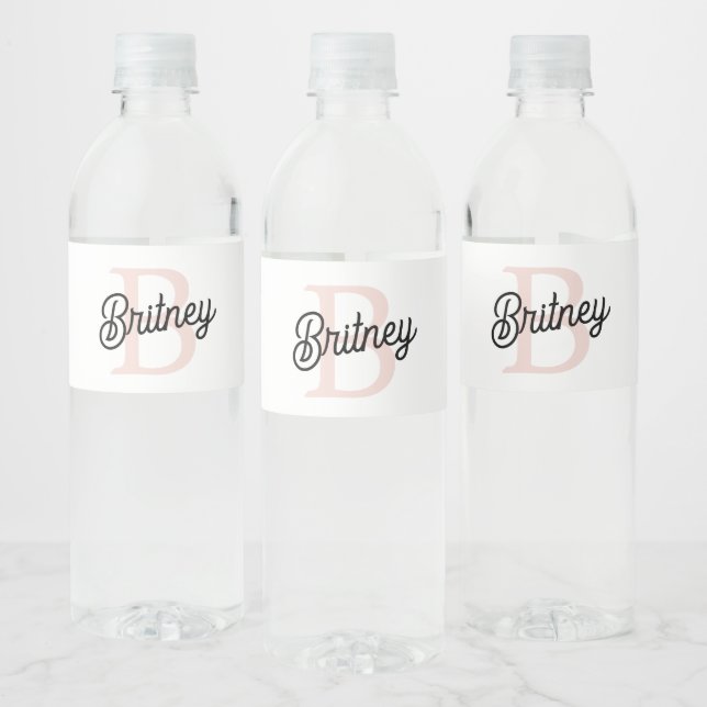 Modernes Personalisiertes Monogramm und Name Paste Wasserflaschenetikett (Flaschen)