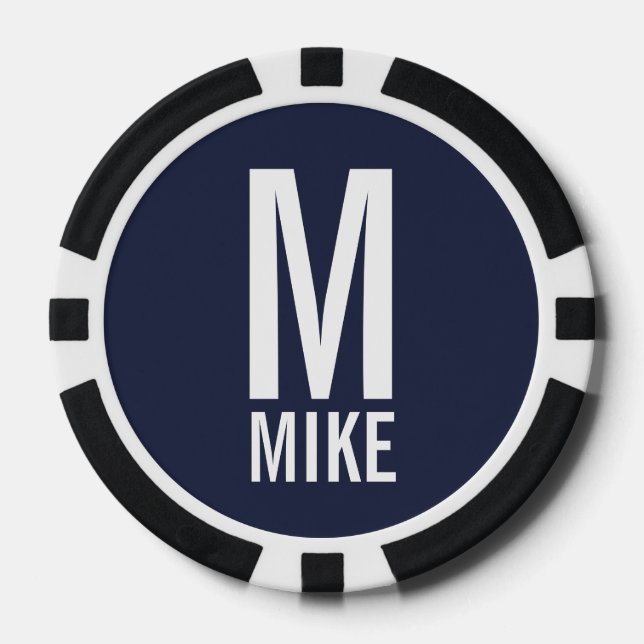 Modernes Personalisiertes Monogramm und Name Pokerchips (Vorderseite)