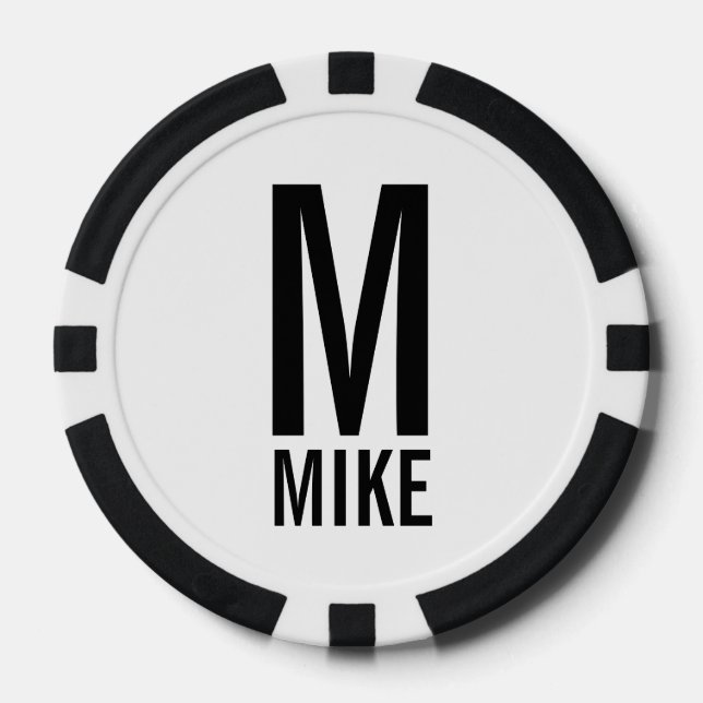 Modernes Personalisiertes Monogramm und Name Pokerchips (Vorderseite)