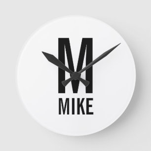 Modernes Personalisiertes Monogramm und Name Runde Wanduhr