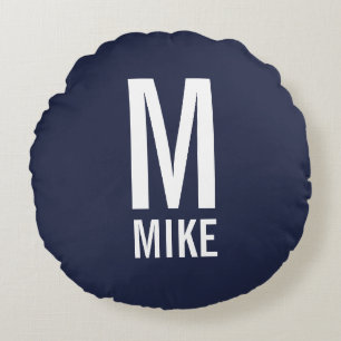 Modernes Personalisiertes Monogramm und Name Rundes Kissen