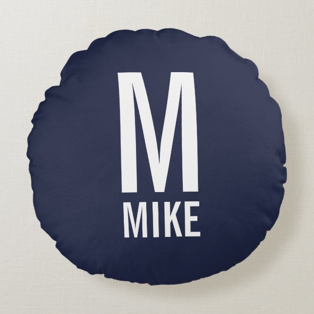 Modernes Personalisiertes Monogramm und Name Rundes Kissen (Vorderseite)