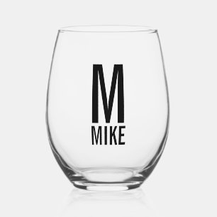 Modernes Personalisiertes Monogramm und Name Weinglas Ohne Stiel