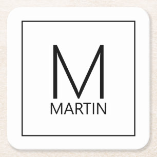 Modernes, Personalisiertes Monogramm- und Namensqu Rechteckiger Pappuntersetzer