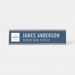 Modernes Personalisiertes Navy Blue-Business-Logo Schreibtischnamensplakette