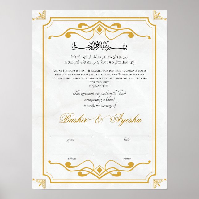 Modernes Personalisiertes Nikkah-Heiratzeugnis Poster (Vorne)