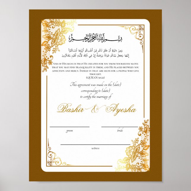 Modernes Personalisiertes Nikkah-Heiratzeugnis Poster (Vorne)