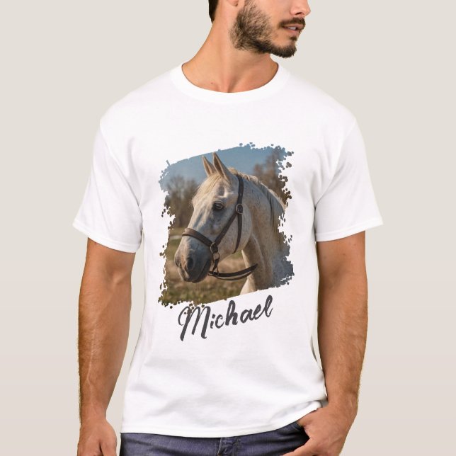 Modernes Personalisiertes Pferd Foto und Text T-Shirt (Vorderseite)